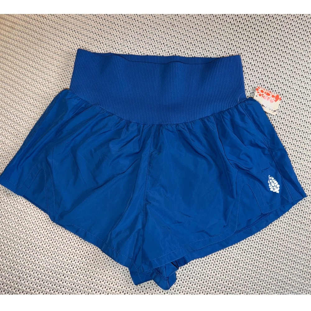 Free People FP Movement Game Time Shorts Blue Smocked High Rise Running Shorts M